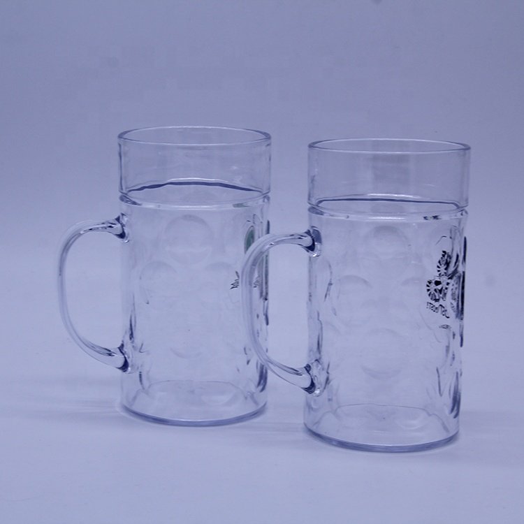 1L Large Dimpled Plastic Tankard Drink German Beer Stein Mug with Handle