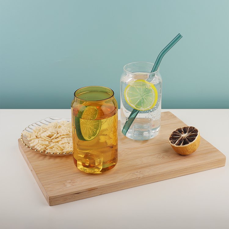 Drinking Glasses 12oz Dishwasher available Sublimation Blanks tumbler borosilicate beer can glass cup with bamboo lids and straw