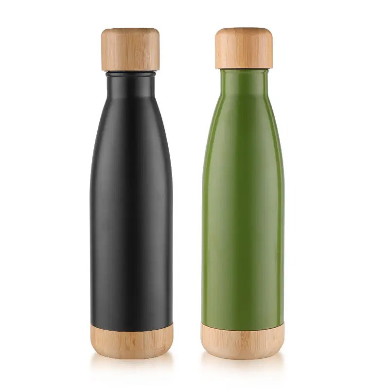 500ML Double Wall 18/8 Vacuum Flask Stainless Steel Sports Water Bottle with Bamboo Bottom Thermos Bottle