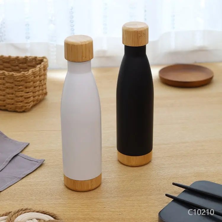 500ML Double Wall 18/8 Vacuum Flask Stainless Steel Sports Water Bottle with Bamboo Bottom Thermos Bottle