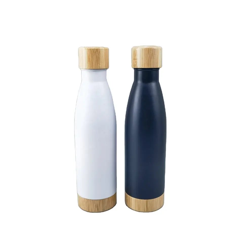 500ML Double Wall 18/8 Vacuum Flask Stainless Steel Sports Water Bottle with Bamboo Bottom Thermos Bottle