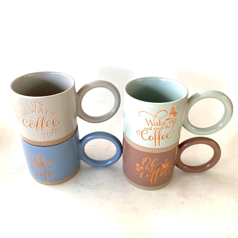 ZSC Daily used high quality Red Color outside white design Handmade Ceramic Mugs Christmas Embossed Logo Ceramic Mug