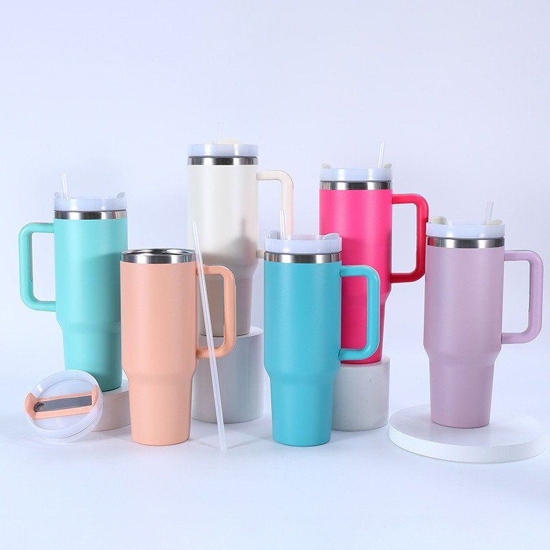 40 oz Tumbler with Handle and Straw Lid Insulated Reusable Stainless Steel Sport Vacuum Flasks