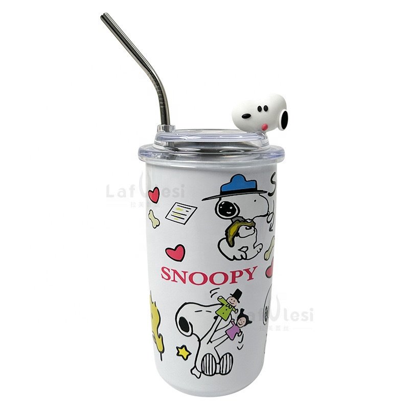 Cartoon Kuromi Straw Insulated Tumbler Stainless Steel Coffee Mug with Clear Lid Cute Kids School Water Cup