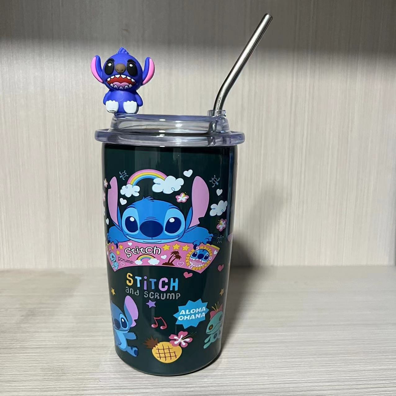 Cartoon Kuromi Straw Insulated Tumbler Stainless Steel Coffee Mug with Clear Lid Cute Kids School Water Cup