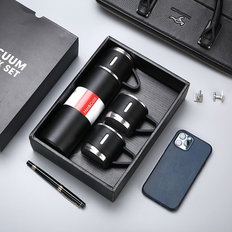 Custom Logo Luxury Corporate Business Gift Box Set Drinkware Set Thermos Vacuum Flask Stainless Steel Water Bottle With 2 Cup
