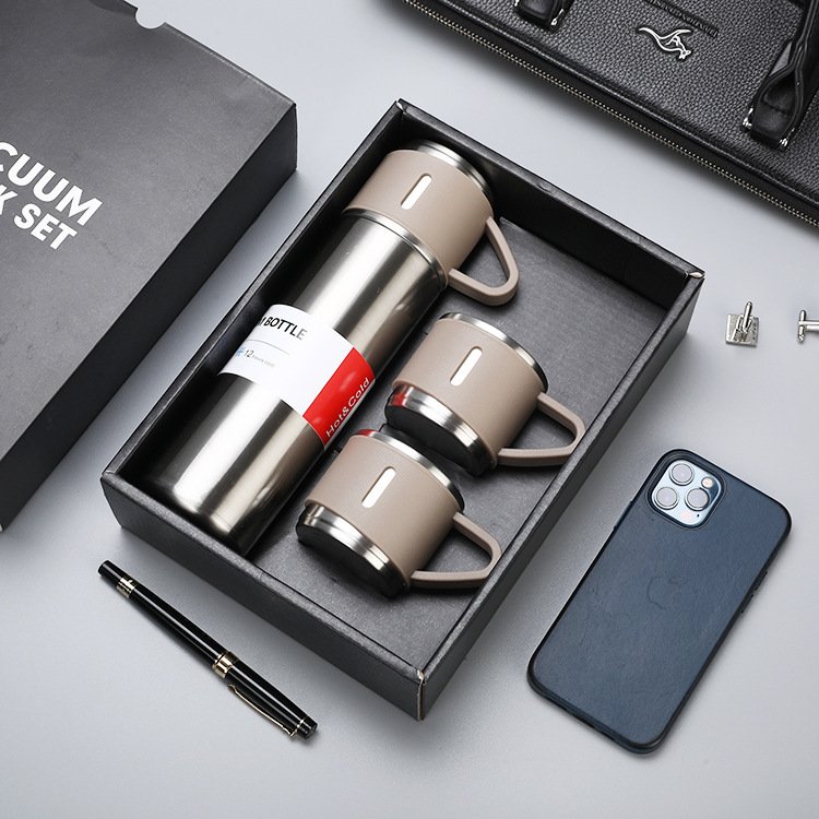 Custom Logo Luxury Corporate Business Gift Box Set Drinkware Set Thermos Vacuum Flask Stainless Steel Water Bottle With 2 Cup