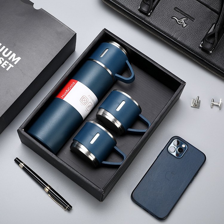 Custom Logo Luxury Corporate Business Gift Box Set Drinkware Set Thermos Vacuum Flask Stainless Steel Water Bottle With 2 Cup