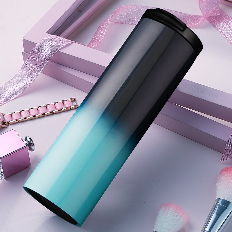 Wholesale Gradient Color Mug 500ML Double Wall 304 Stainless Steel coffee mugs Insulation Vacuum Flask Thermal Cup With Lid