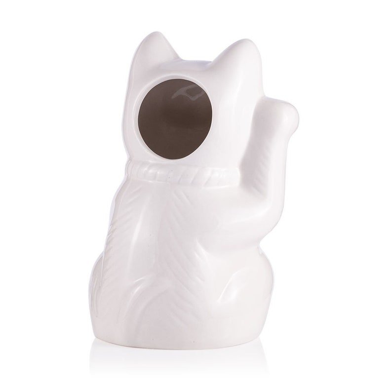 White Maneki Neko Lucky Cat Ceramic Tiki Mug Cocktail Cups for Bar