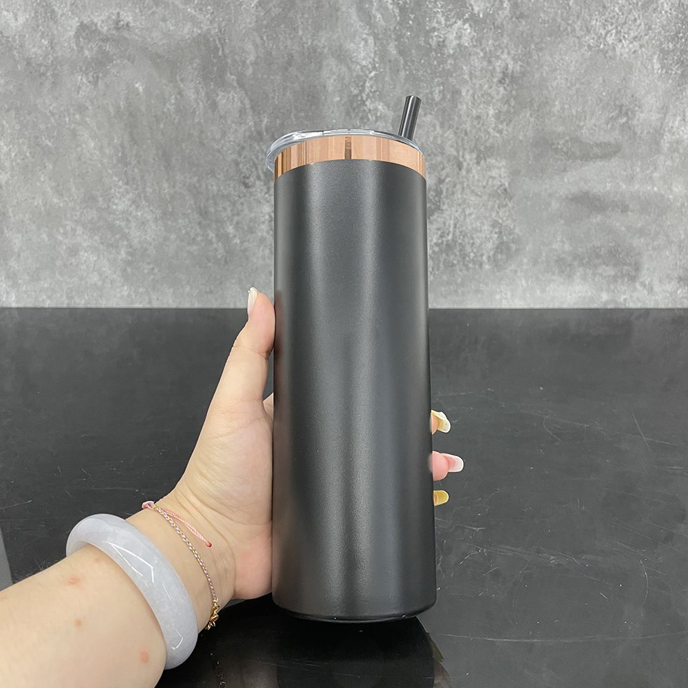 New 20oz mirror copper underneath straight skinny tumbler white black powder stainless steel vacuum water bottle for laser print