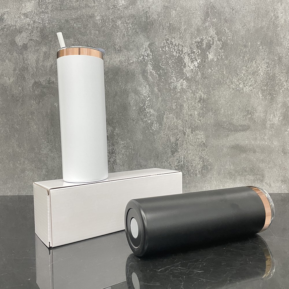 New 20oz mirror copper underneath straight skinny tumbler white black powder stainless steel vacuum water bottle for laser print