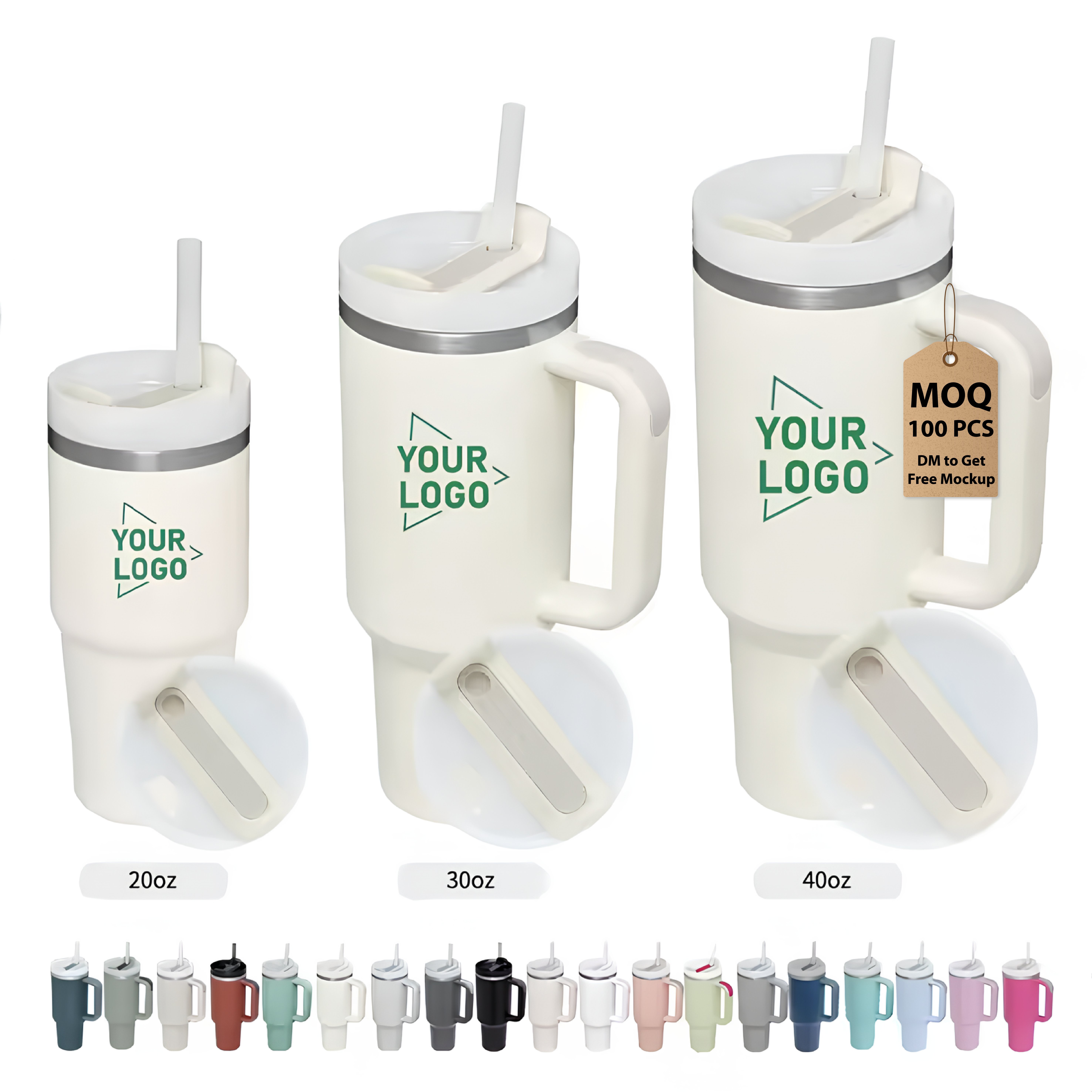 Custom Logo 20oz 30oz Travel Coffee Mug Cup Vasos Termicos Stainless Steel Insulated Termos 40oz Tumbler with Handle Straw