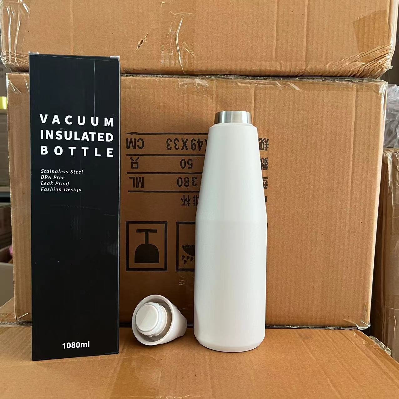 Custom 580ml 1080ml leakproof double wall vacuum large flask 316 stainless steel insulated thermal water bottle with handle