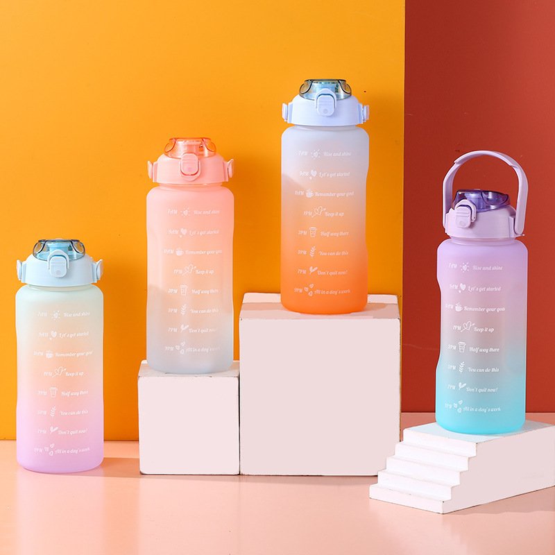 2L/ 64OZ Portable Fitness Large Capacity Half Gallon Frosted Time Marker gym Water Bottle With Handle