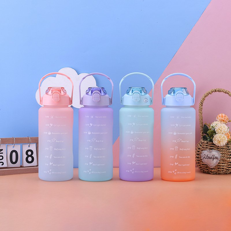 2L/ 64OZ Portable Fitness Large Capacity Half Gallon Frosted Time Marker gym Water Bottle With Handle