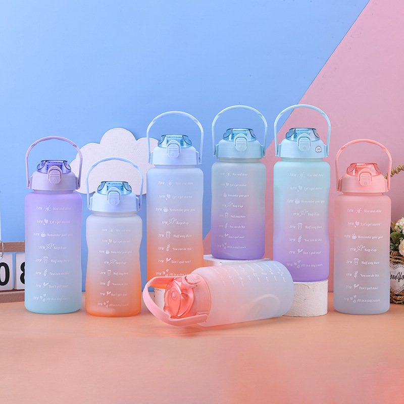 2L/ 64OZ Portable Fitness Large Capacity Half Gallon Frosted Time Marker gym Water Bottle With Handle