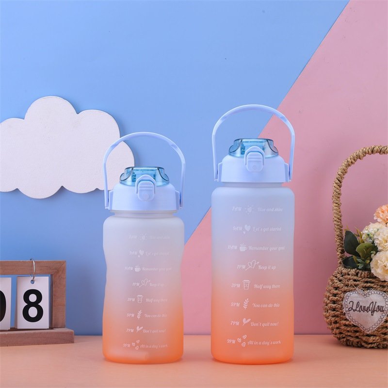 2L/ 64OZ Portable Fitness Large Capacity Half Gallon Frosted Time Marker gym Water Bottle With Handle