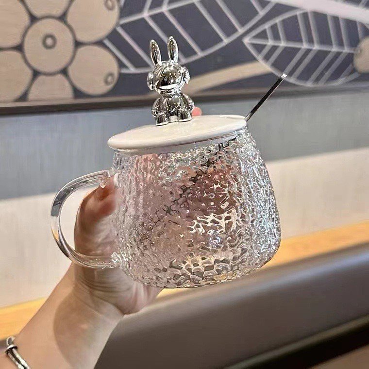 DD2291 Delicate Cute Bear Mugs With Spoon and Lids Heatproof Home Drink Water Cups Hammer Gift Glasses Coffee Glass Mug