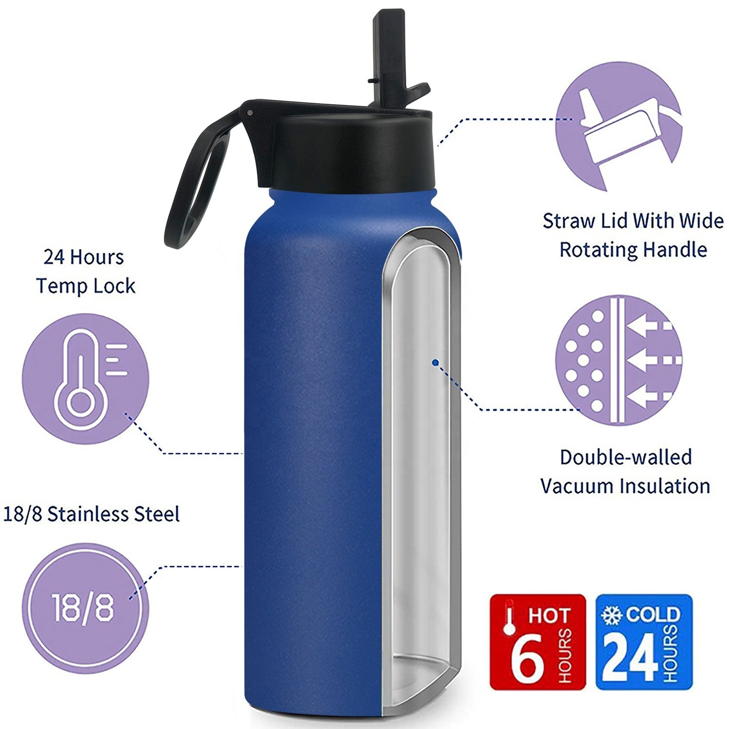 Custom Logo Double Wall Stainless Steel Drink Bottle Insulated Vacuum Flask Thermal Cup 22oz 25oz 32oz 64oz Sports Water Bottle