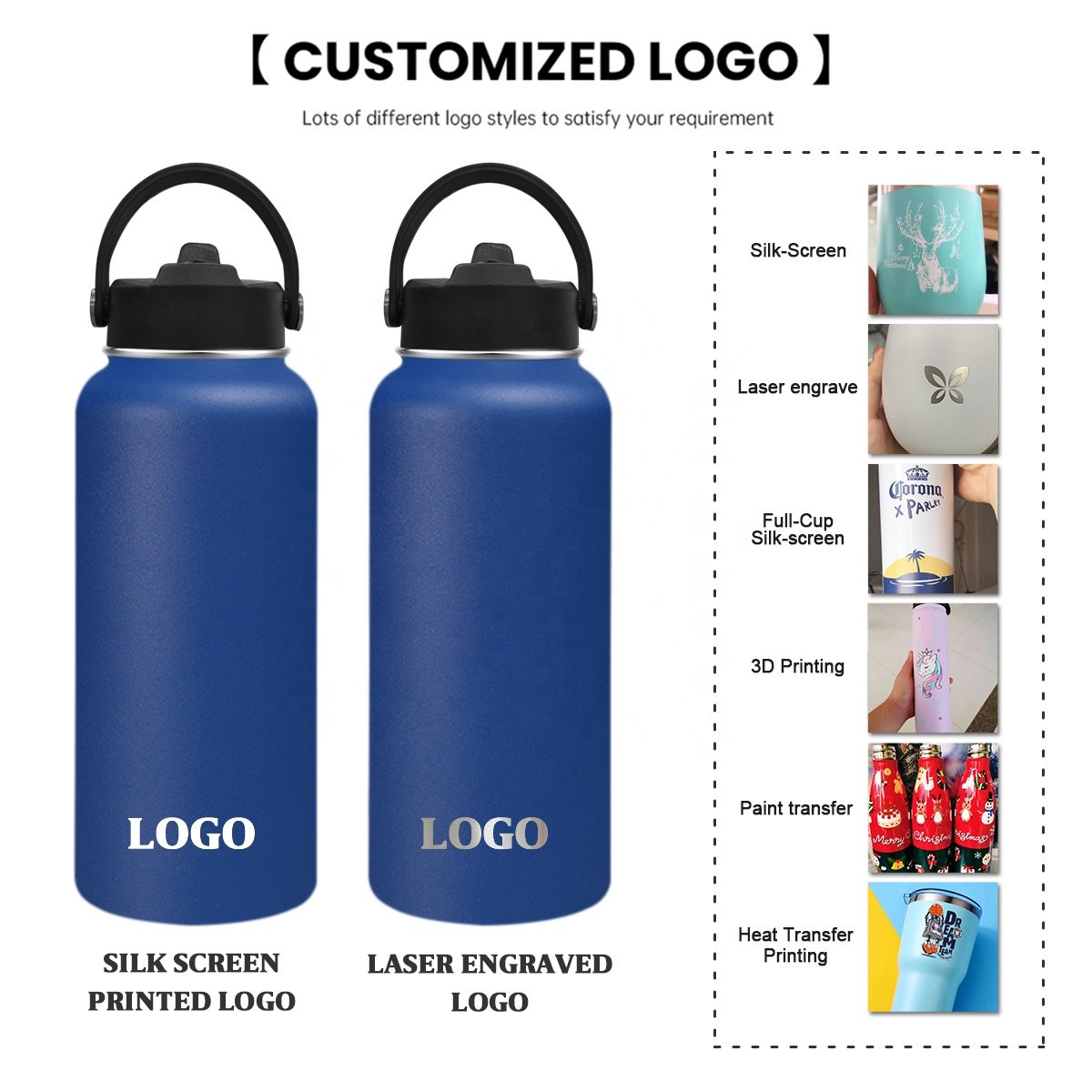 Custom Logo Double Wall Stainless Steel Drink Bottle Insulated Vacuum Flask Thermal Cup 22oz 25oz 32oz 64oz Sports Water Bottle