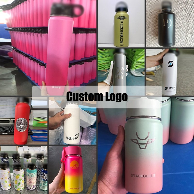 Custom Logo Double Wall Stainless Steel Drink Bottle Insulated Vacuum Flask Thermal Cup 22oz 25oz 32oz 64oz Sports Water Bottle