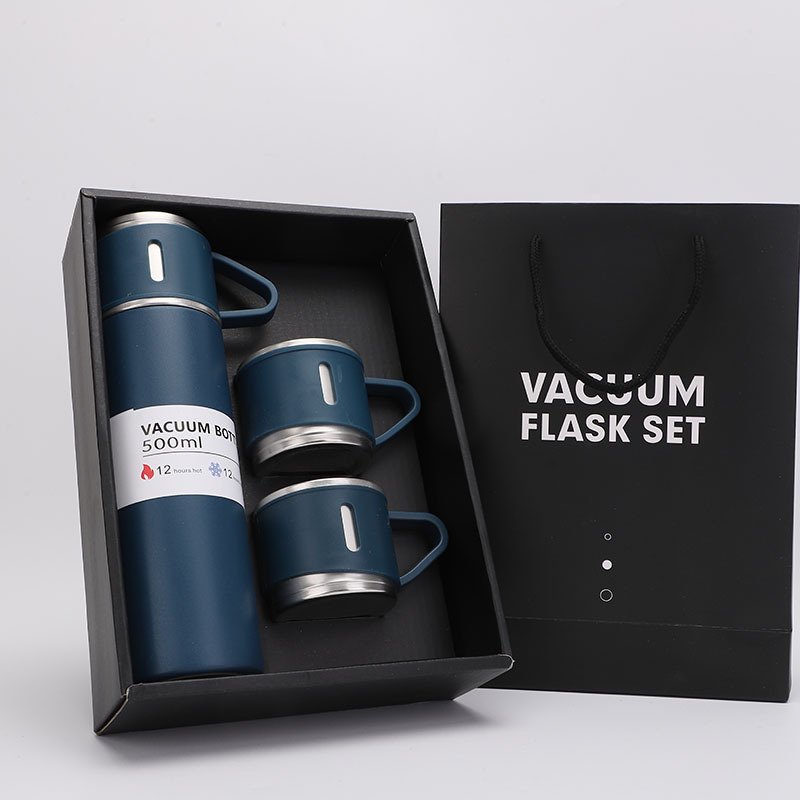 Hot selling 500ml gift box set portable 304 stainless steel thermos cup vacuum tea cup sets one cup with two lid