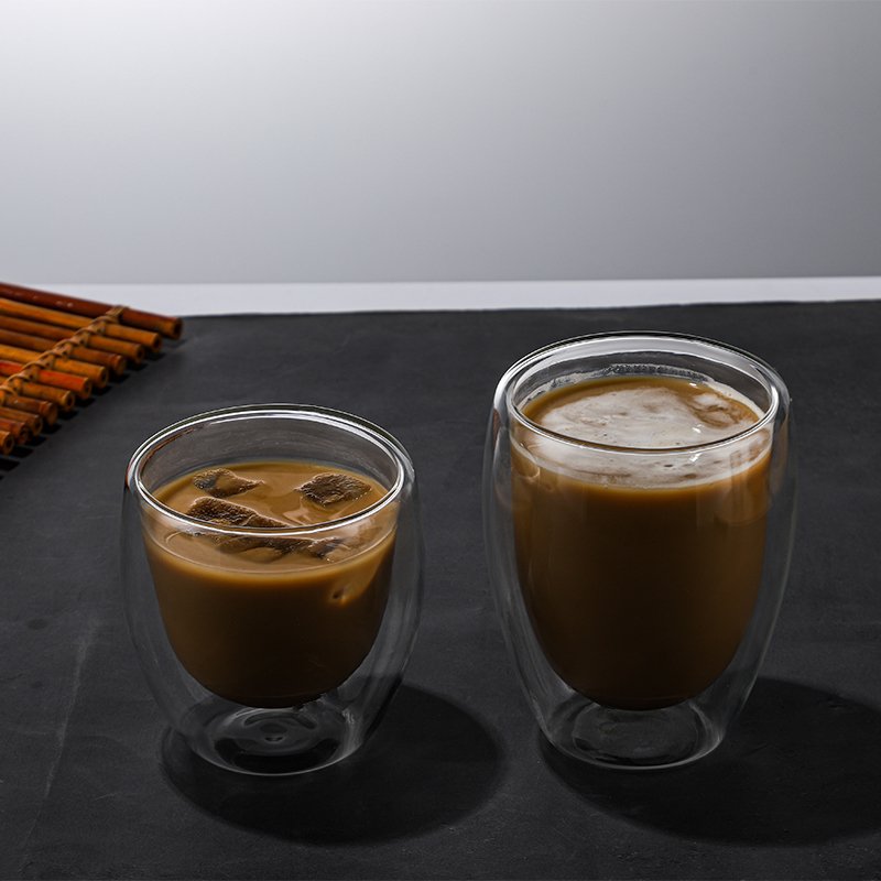 Customized high borosilicate material mug, reusable cup, double-layer flat bottomed glass coffee cup