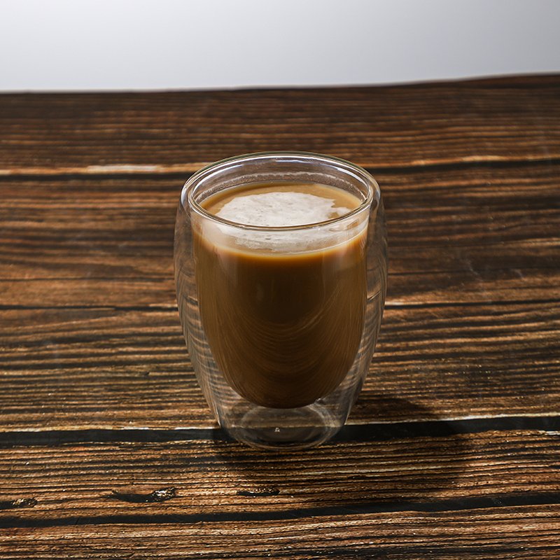 Customized high borosilicate material mug, reusable cup, double-layer flat bottomed glass coffee cup