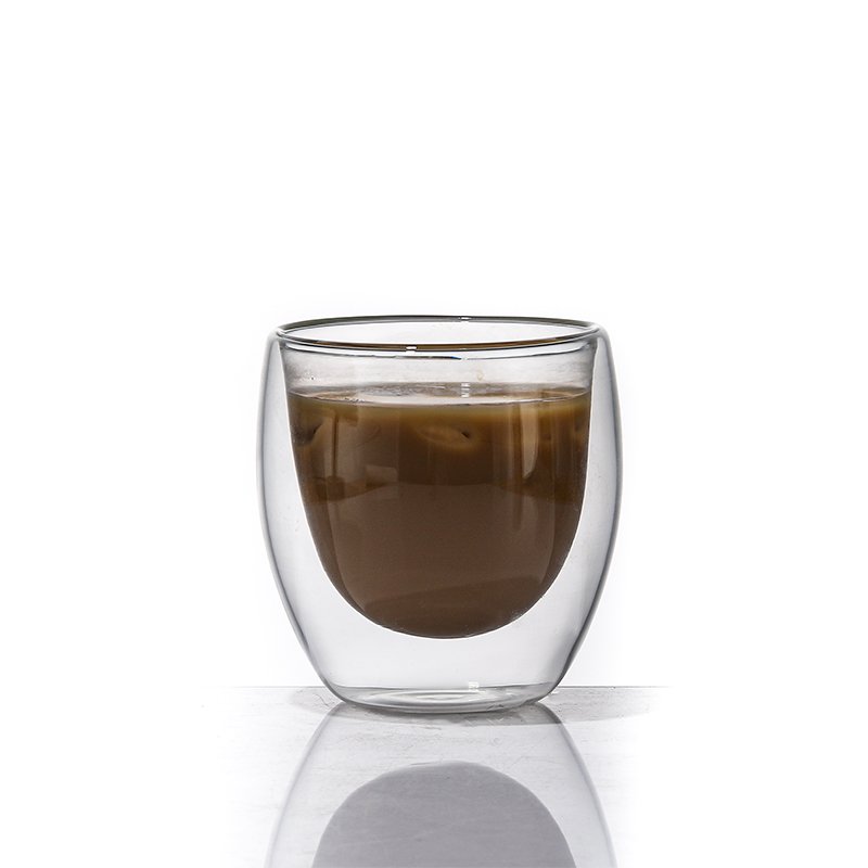 Customized high borosilicate material mug, reusable cup, double-layer flat bottomed glass coffee cup