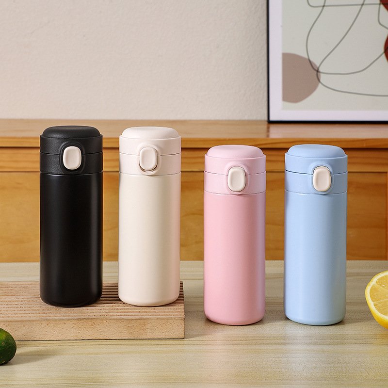 2023 Portable Stainless Steel Car Water Cup Thermos Vacuum Cup Bouncing Lid Straight Minimalist Sports Water Drinking Flasks