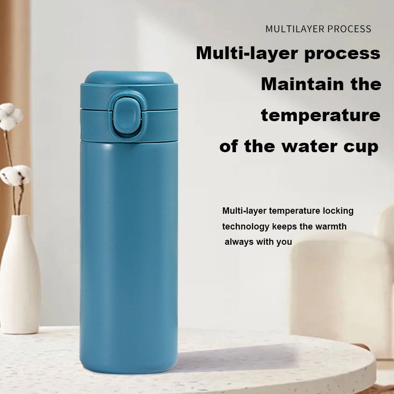 2023 Portable Stainless Steel Car Water Cup Thermos Vacuum Cup Bouncing Lid Straight Minimalist Sports Water Drinking Flasks