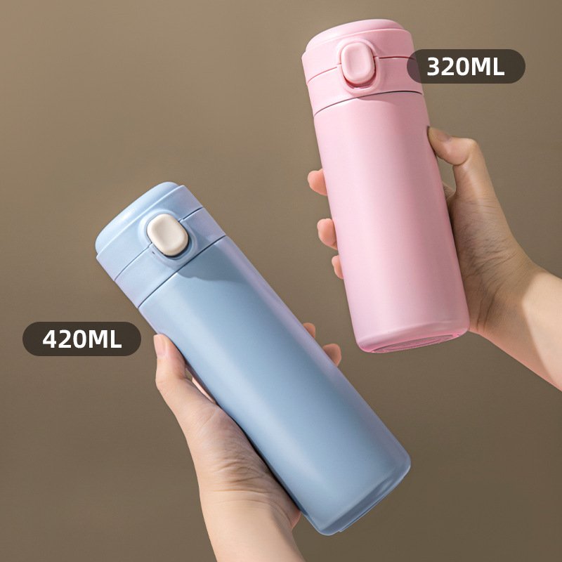 2023 Portable Stainless Steel Car Water Cup Thermos Vacuum Cup Bouncing Lid Straight Minimalist Sports Water Drinking Flasks