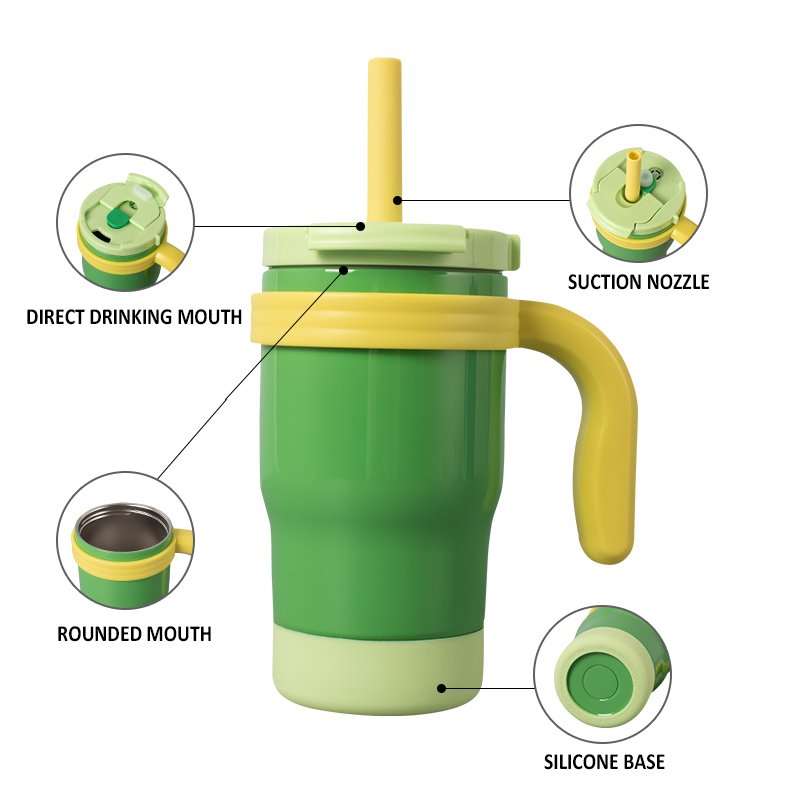 Houroffer 14oz Kids Bottle Tumbler with Handle Insulated Stainless Steel Mug cup with Lid and Straw Double Wall Vacuum For Water