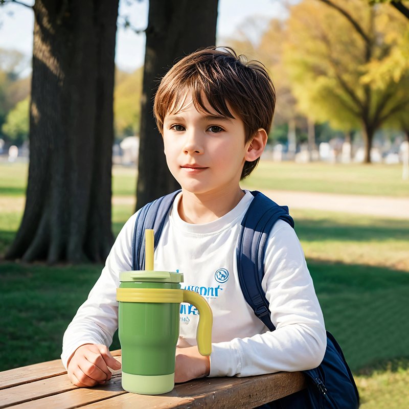 Houroffer 14oz Kids Bottle Tumbler with Handle Insulated Stainless Steel Mug cup with Lid and Straw Double Wall Vacuum For Water