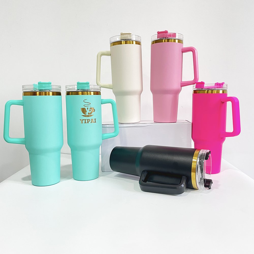 new arrival gold plated 40oz double walled stainless steel tumbler with lid and straws keeps water hot and cold for hours