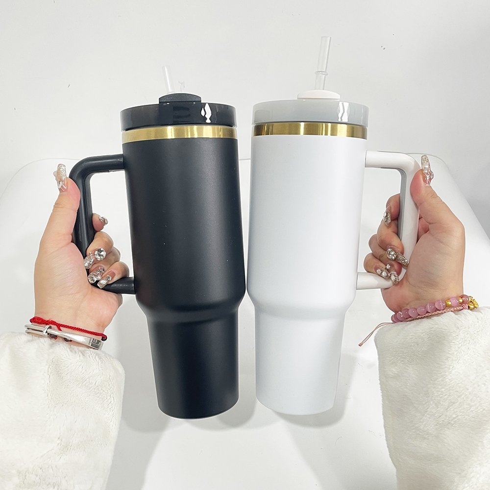 new arrival gold plated 40oz double walled stainless steel tumbler with lid and straws keeps water hot and cold for hours