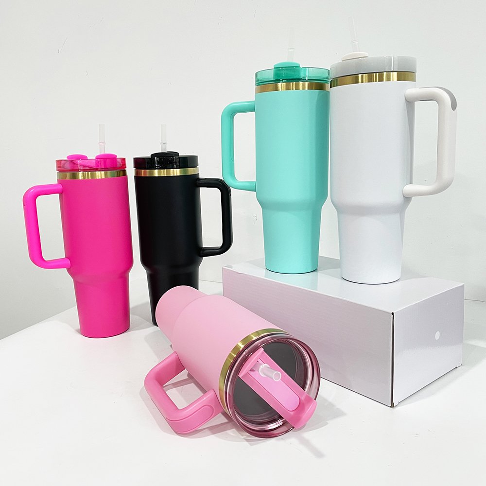 new arrival gold plated 40oz double walled stainless steel tumbler with lid and straws keeps water hot and cold for hours