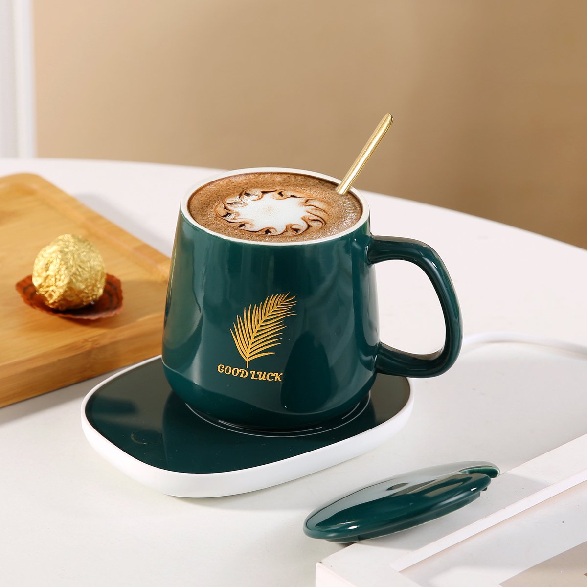 Custom Logo Smart Heating Pad Temperature Control 55 Degree Ceramic Heated Coffee Mug Electric Charging Cup Warmer