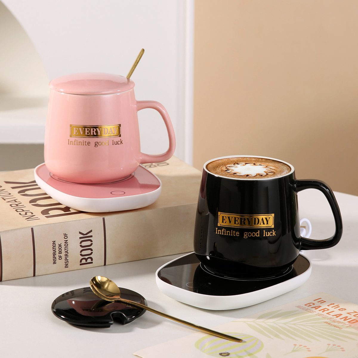 Custom Logo Smart Heating Pad Temperature Control 55 Degree Ceramic Heated Coffee Mug Electric Charging Cup Warmer