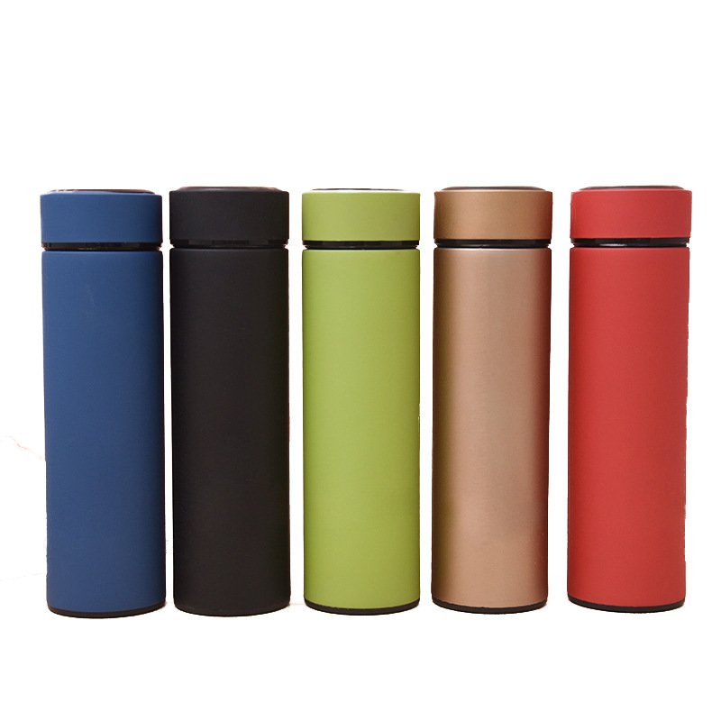 500ml Stainless Steel Double Wall Insulated Vacuum Flask Tea Infuser Water Bottle With Wooden Grain Lid