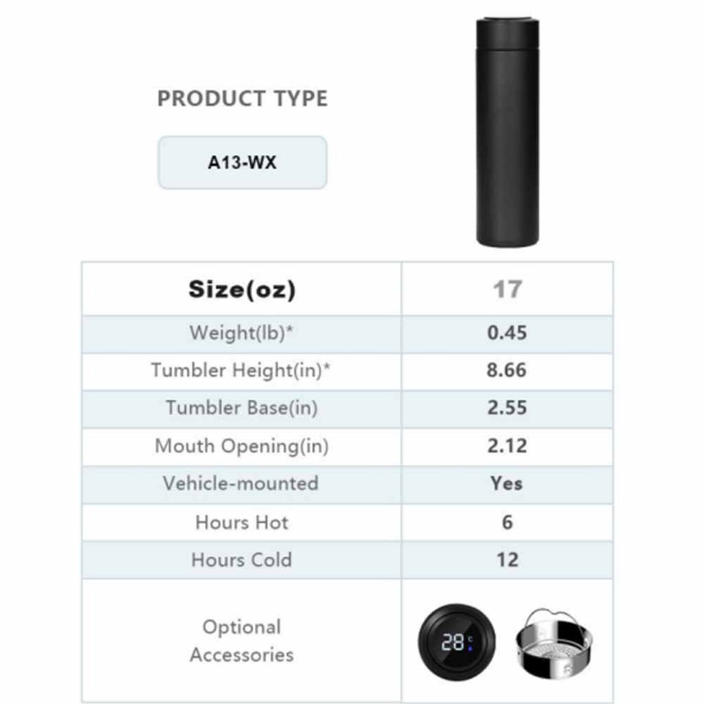 Customized 17oz Smart Vacuum Insulated Stainless Steel Sports termos de agua Water Bottle With LED Display Tumbler vaso termi