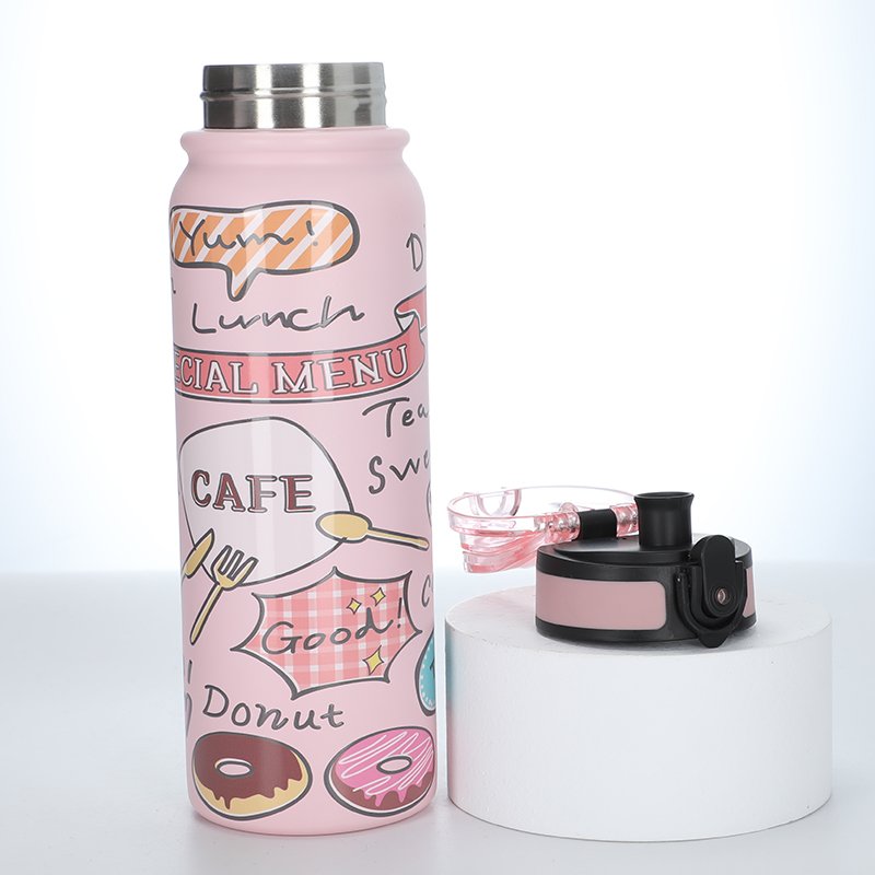 500ml 20oz Custom BPA Thermos Portable Vacuum Flask Sports Tumbler Free Stainless Steel Double Wall Water Bottle With Straw
