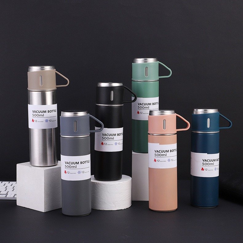 Factory Wholesale 500 ml set Christmas Business gift Thermos Vacuum Flask Stainless Steel Water Bottle with 2 cups hot and cold