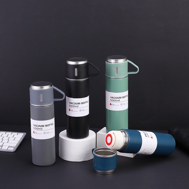 Factory Wholesale 500 ml set Christmas Business gift Thermos Vacuum Flask Stainless Steel Water Bottle with 2 cups hot and cold