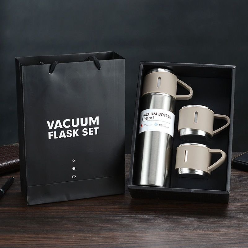 Factory Wholesale 500 ml set Christmas Business gift Thermos Vacuum Flask Stainless Steel Water Bottle with 2 cups hot and cold