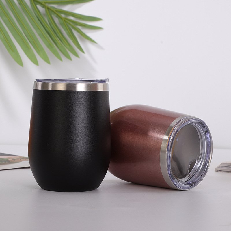12oz Double Wall Stainless Steel Stemless Insulated Coffee Mug Wine Glass Tumbler with Lid for Champaign Cocktail Beer Office