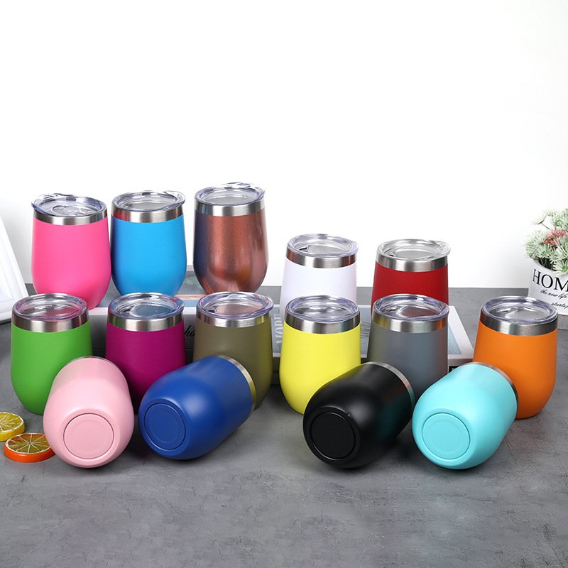 12oz Double Wall Stainless Steel Stemless Insulated Coffee Mug Wine Glass Tumbler with Lid for Champaign Cocktail Beer Office