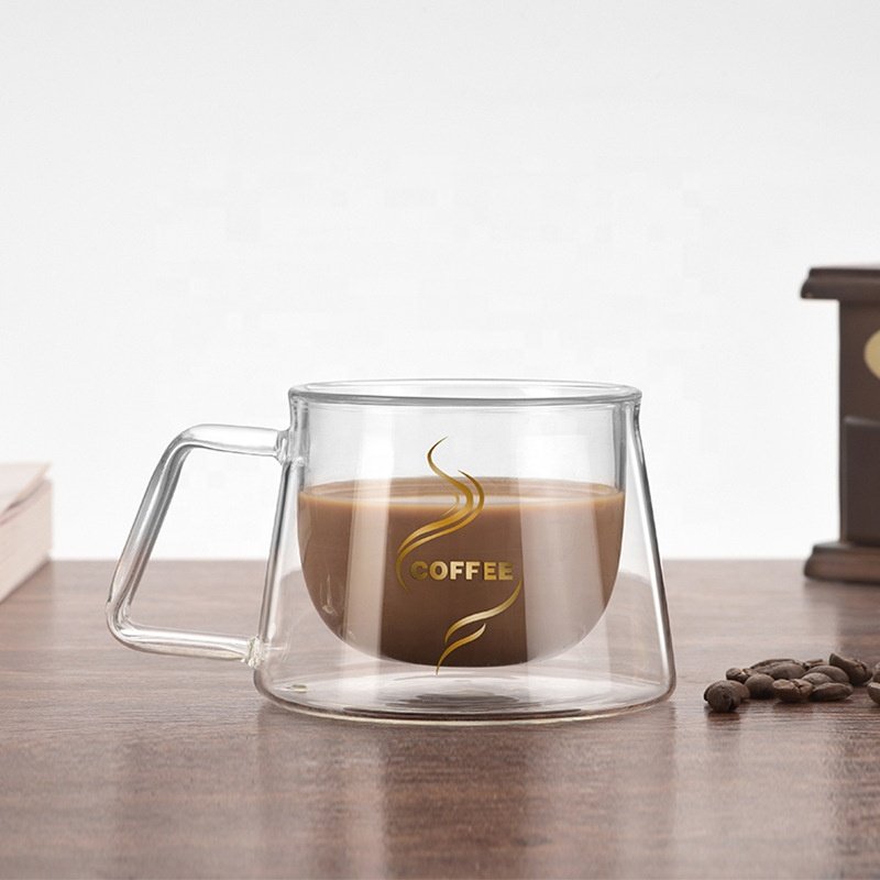 Heat Resistant Borosilicate 255ml Double wall coffee Glass cup mug