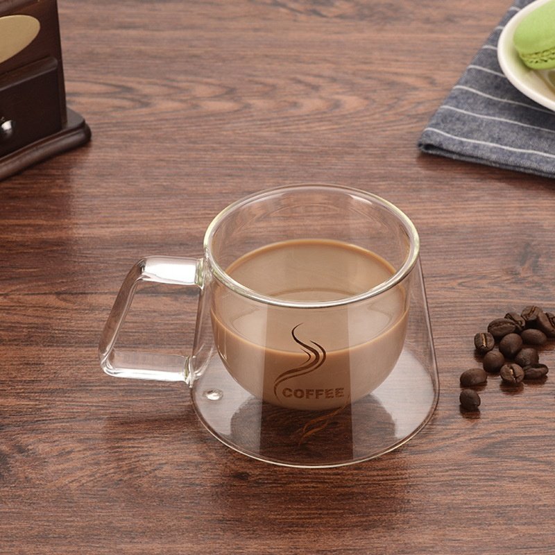 Heat Resistant Borosilicate 255ml Double wall coffee Glass cup mug